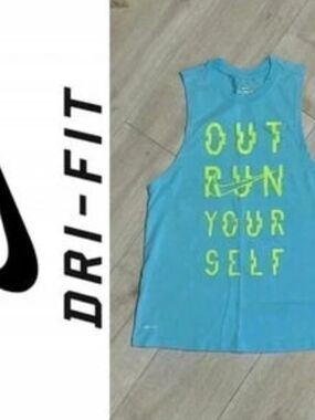 Nike Teal Sleeveless Tank with Neon Yellow Graphic